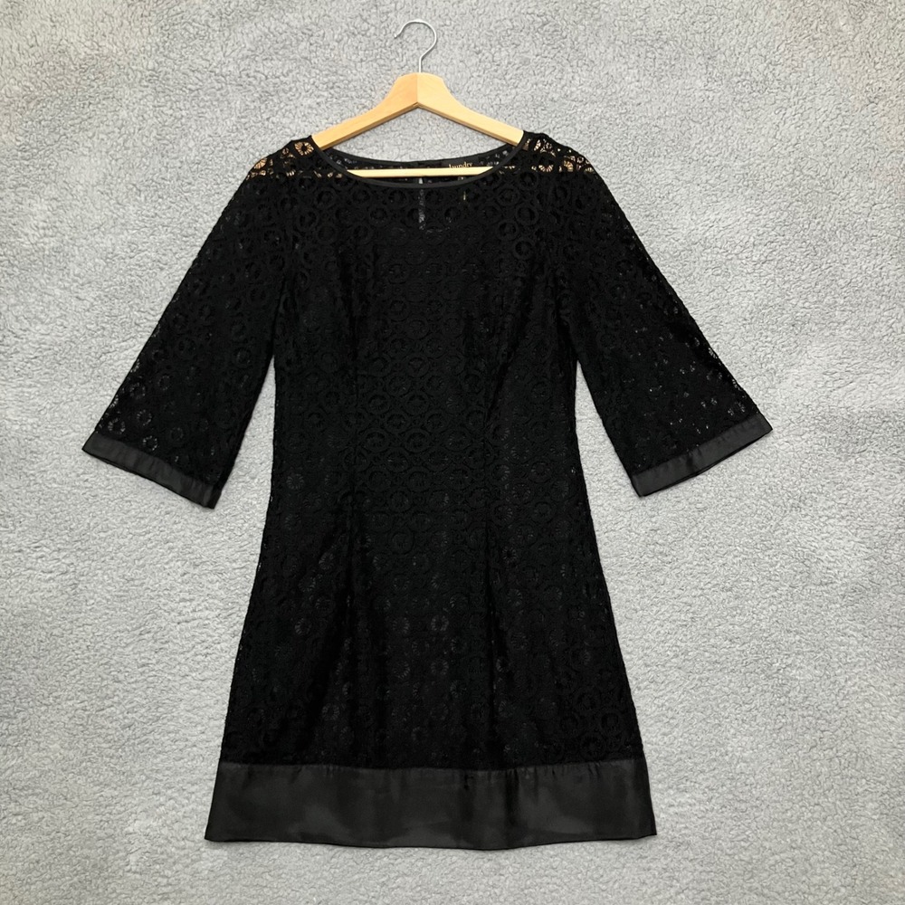 Laundry Shelli Segal Shift Dress Women 2 Black Textured Lace Satin Witchy LBD